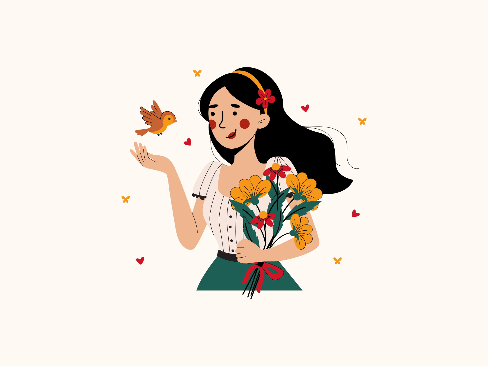 Free Girl Holding Flowers Illustration